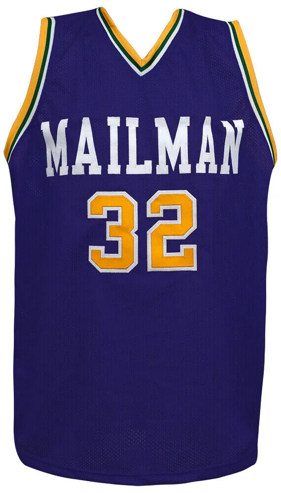Karl Malone (UTAH JAZZ) Signed Purple Custom Basketball Jersey - (JSA COA)