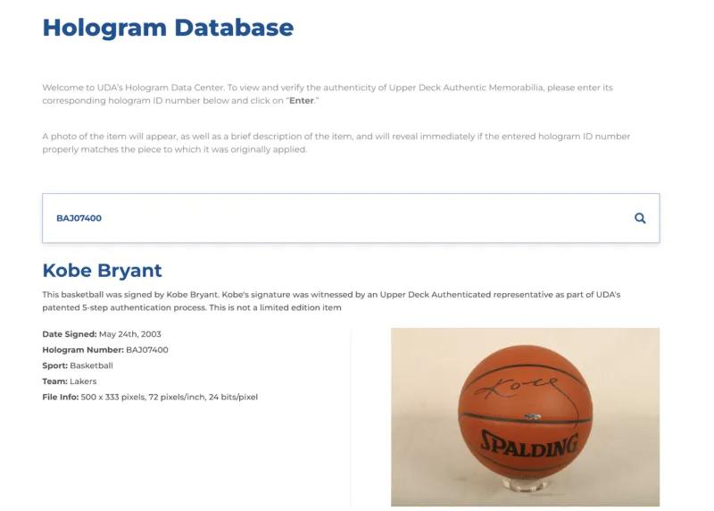 Kobe Bryant Autographed Los Angeles Lakers Official Game Basketball UDA