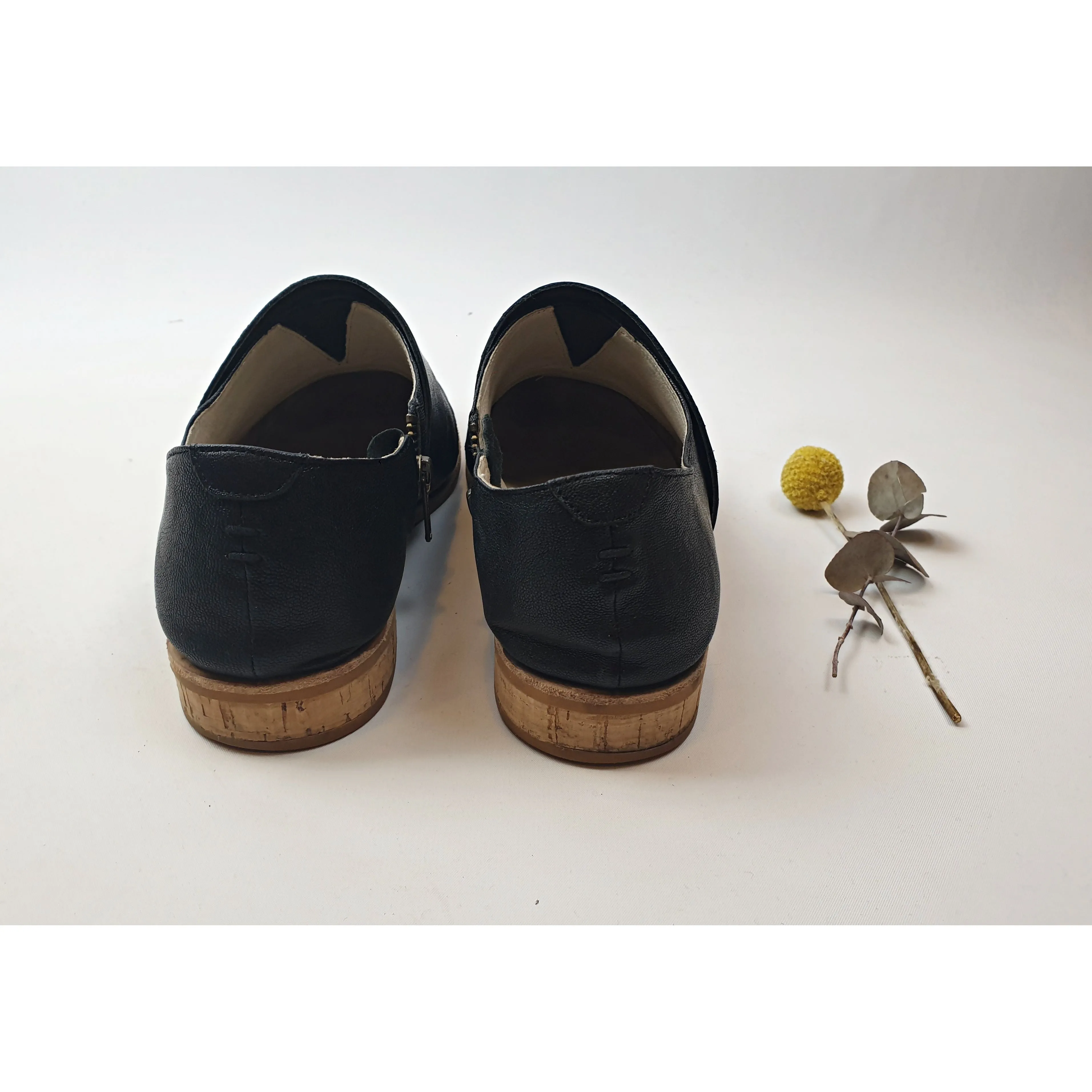 Nancybird black leather shoes with unique and subtle horizontal leather detail size 42