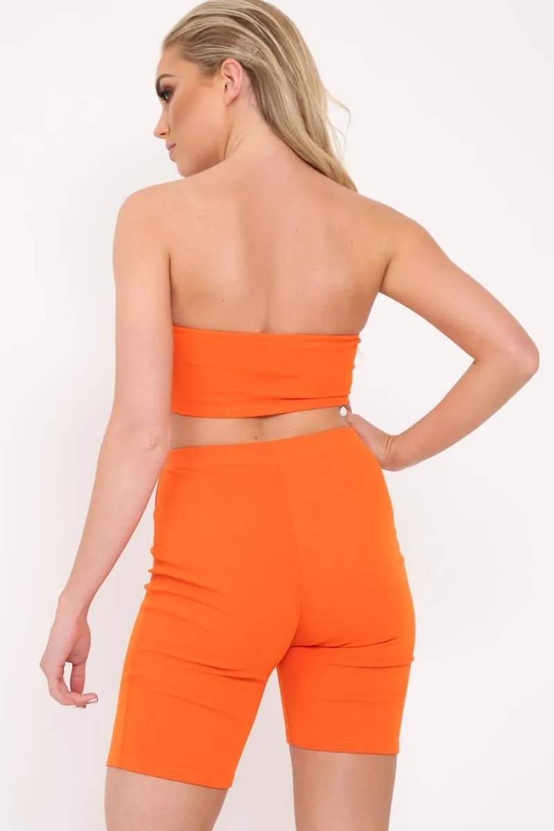 Orange Cycling Shorts And Bandeau Co -ord - Edrie