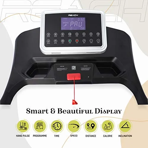 Reach T-601 5.5 HP Peak Foldable Treadmill | Auto Incline with Powerful Motor for Jogging Running Fitness | For Home Gym Cardio | Max User Weight 110 Kgs | With 15 Preset Workouts & LCD display