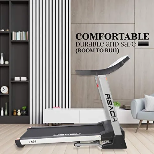 Reach T-601 5.5 HP Peak Foldable Treadmill | Auto Incline with Powerful Motor for Jogging Running Fitness | For Home Gym Cardio | Max User Weight 110 Kgs | With 15 Preset Workouts & LCD display