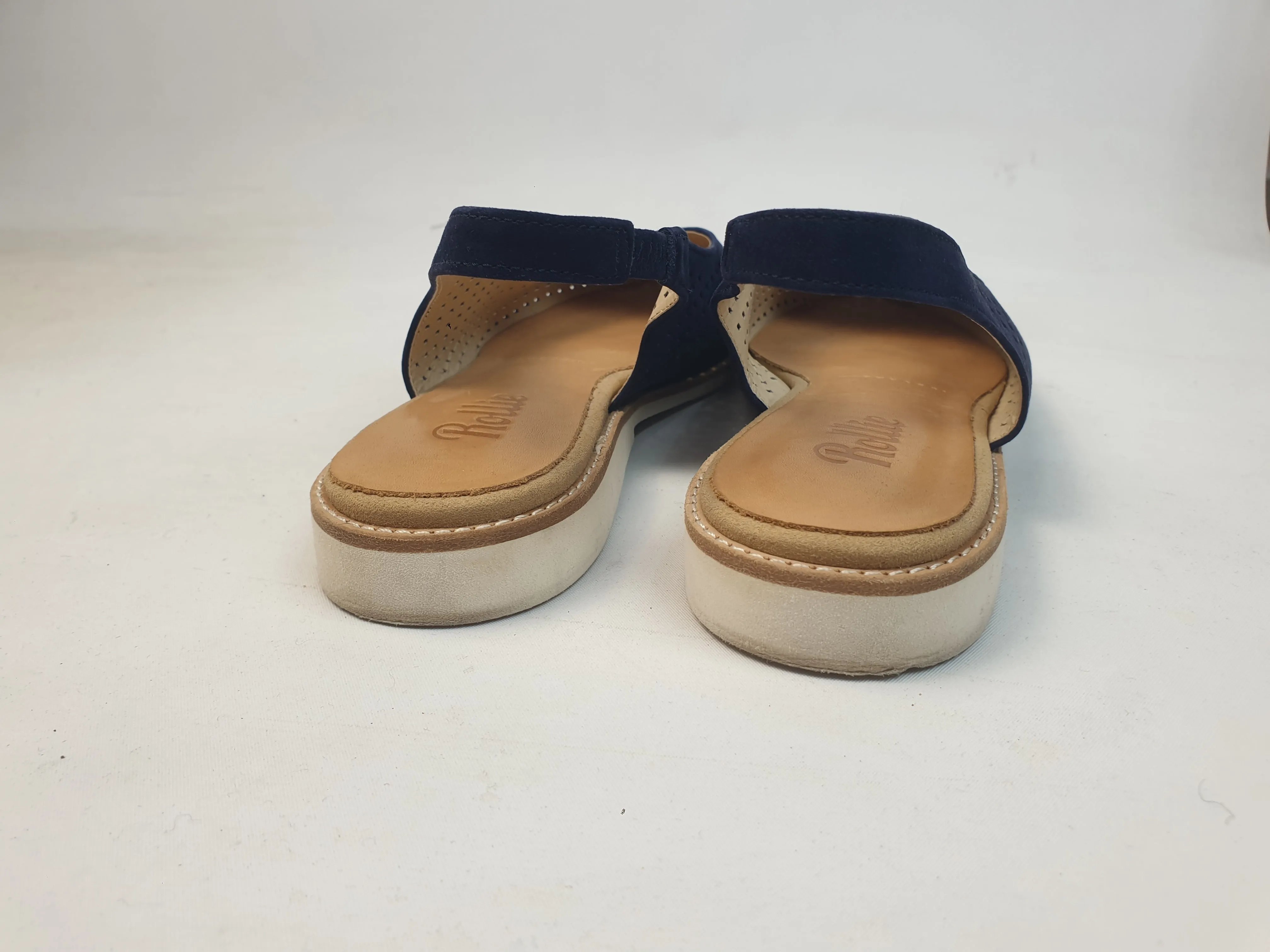 Rollie navy suede perforated sling back shoes size 38