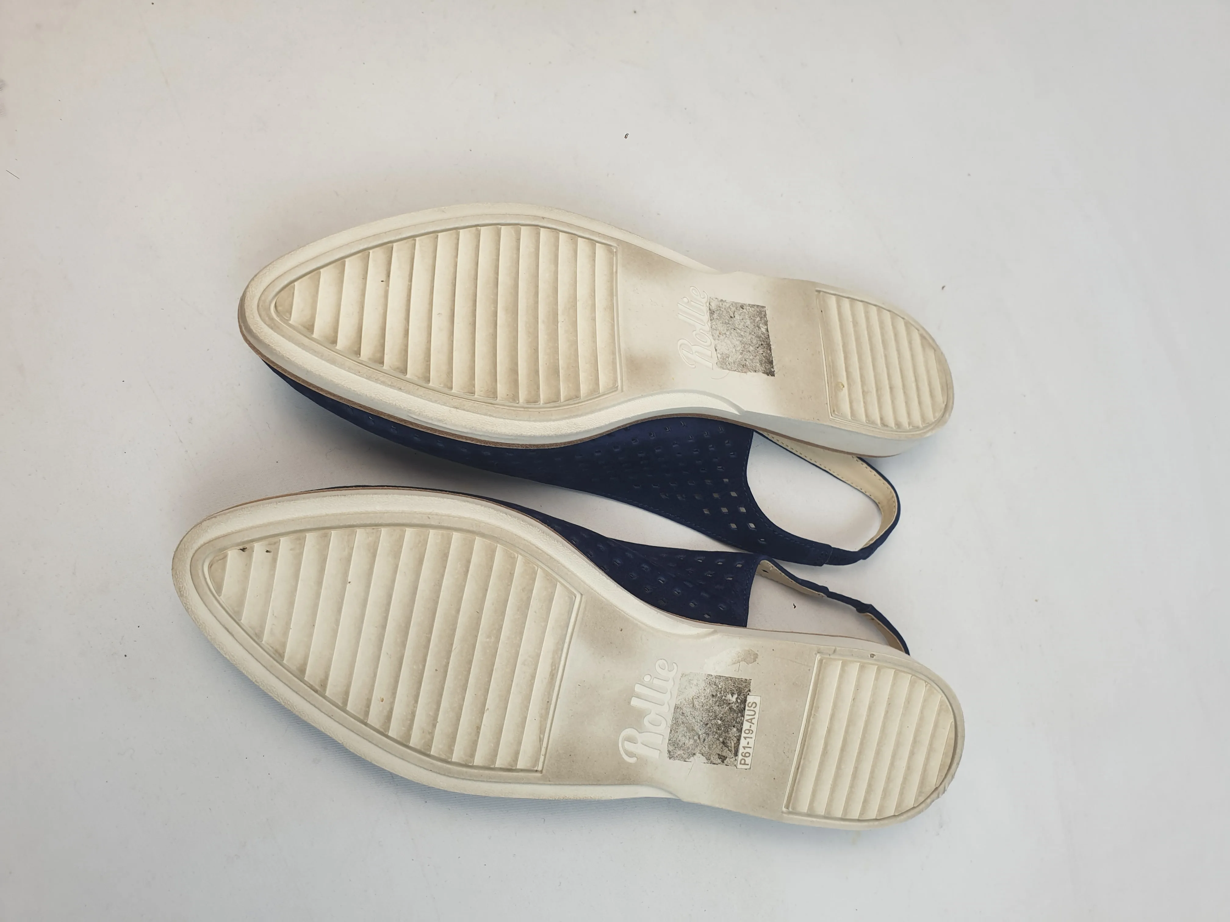 Rollie navy suede perforated sling back shoes size 38