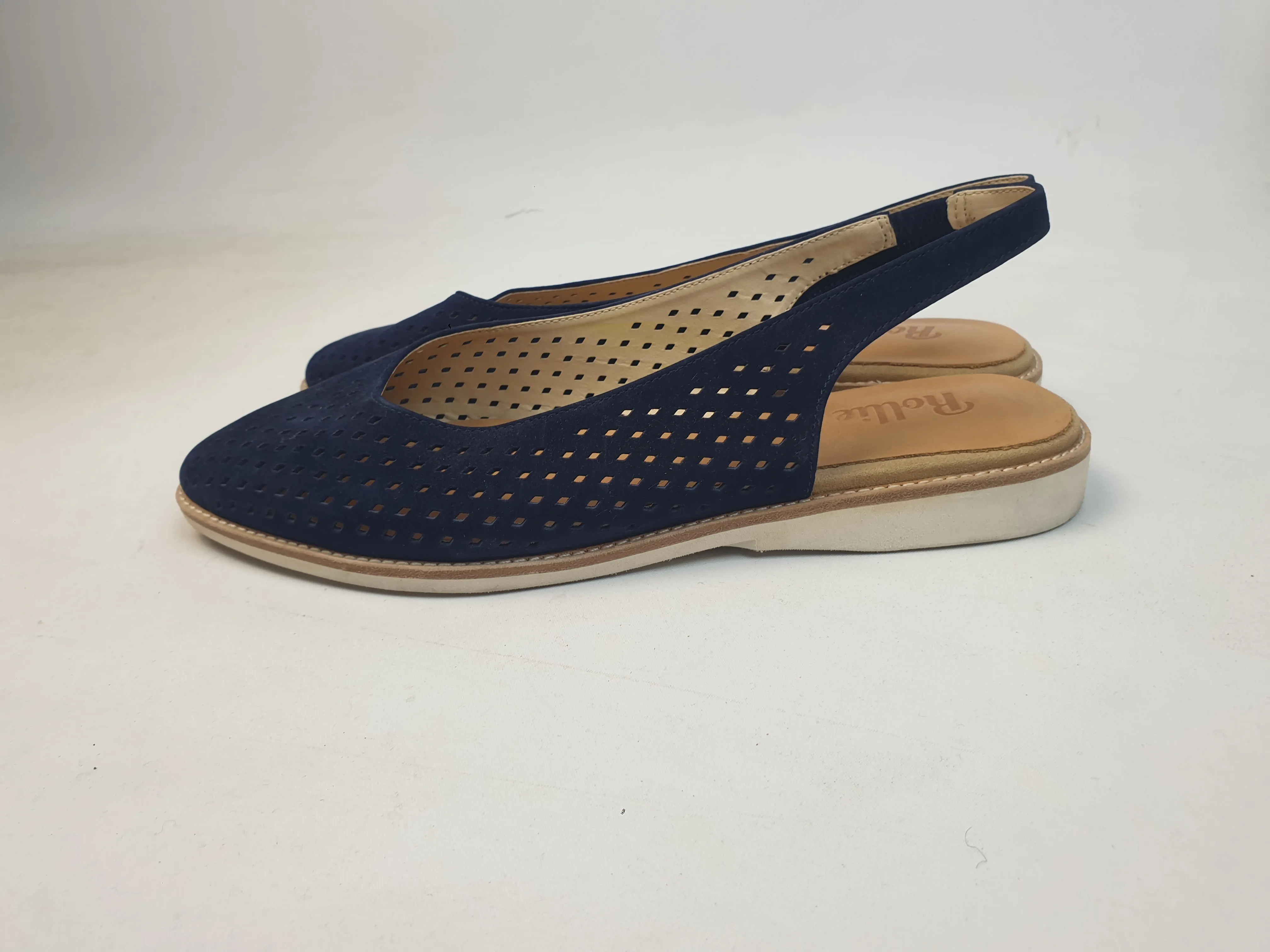 Rollie navy suede perforated sling back shoes size 38