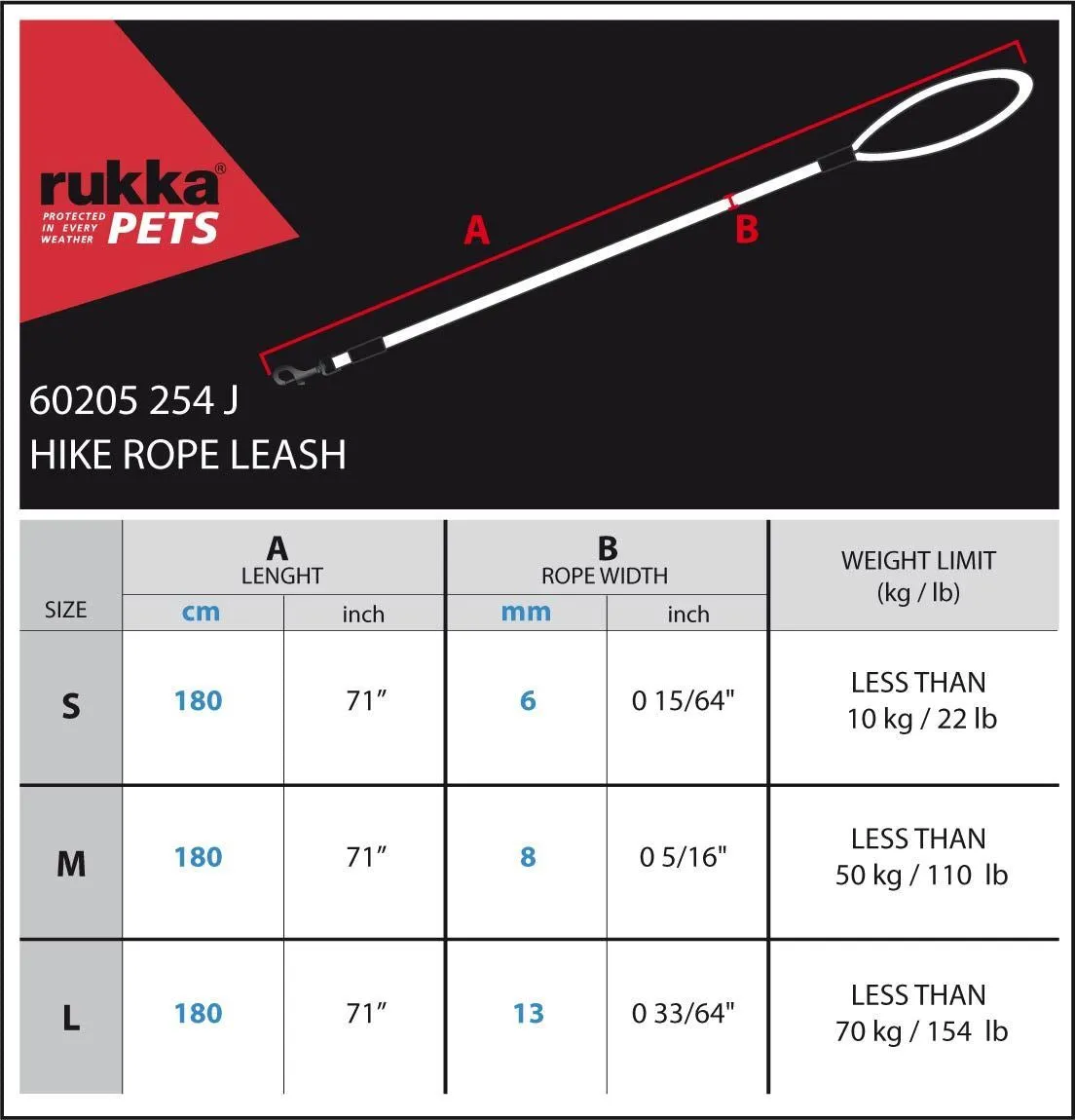 Rukka Pets Rope Durable Retriever Black Dog Leash