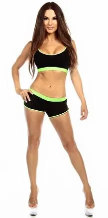 Sexy Neon Trim Fit Principle Athletic Crop Sports Bra Top - Black/Neon Green