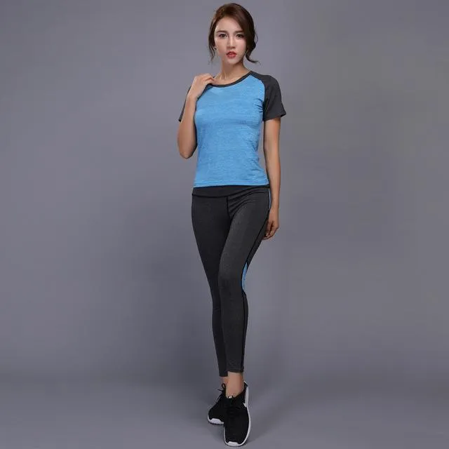 Sexy Yoga Set Women Fitness Running Shirt Pants Breathable Gym Workout Clothes Compressed Yoga Leggings Sport Suit
