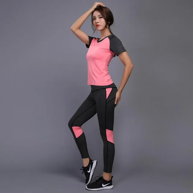 Sexy Yoga Set Women Fitness Running Shirt Pants Breathable Gym Workout Clothes Compressed Yoga Leggings Sport Suit
