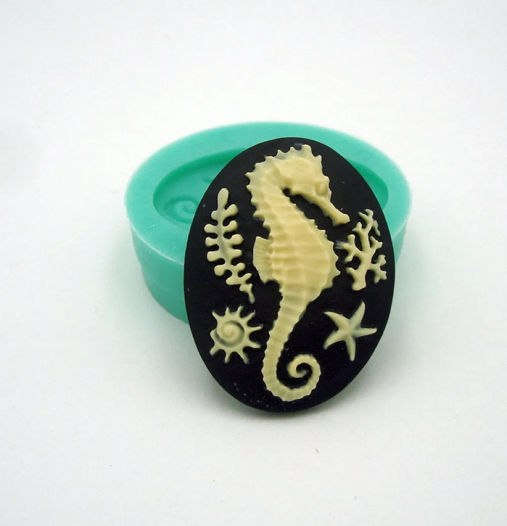 Silicone Mold   Seahorse Cameo  Flexible  for Crafts, Resin,  Clay.