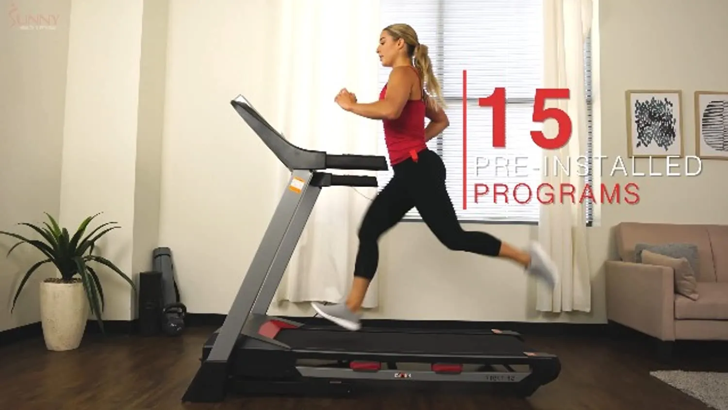 Sunny Health & Fitness Folding Treadmill for Home Exercise with 265 LB Capacity, Device Holder, Bluetooth Speakers and USB Charging - SF-T7917