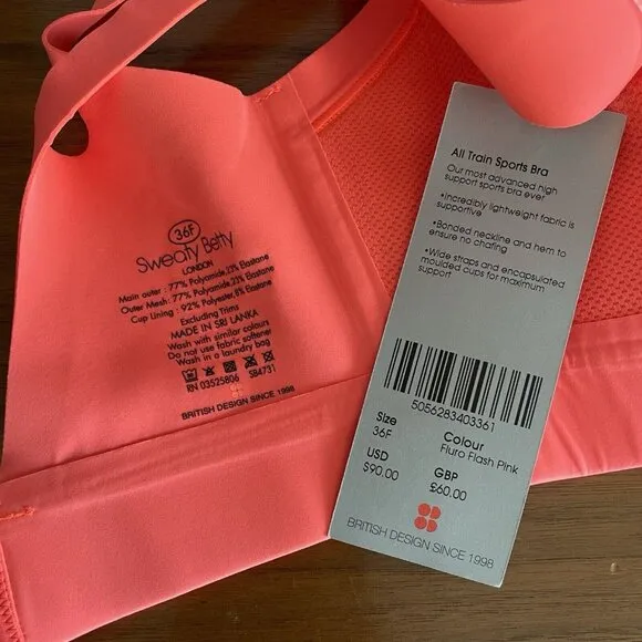 SWEATY BEATY Active All Train Sports Bra In Florescent Flash Pink Size 36F