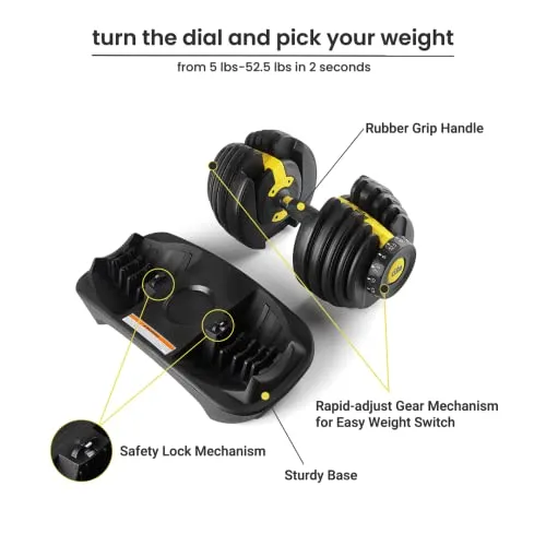 The Cube Club PowerBells | 2 x Adjustable Dumbbells for Men & Women for Fitness and Home Workout (2.5kg to 24kg) | Alloy Steel & Plastic | Black