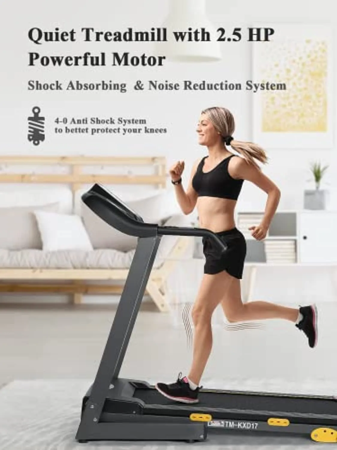 Treadmill for Home Use 17'' Wide Folding Treadmill Electric Treadmill Workout Running Machine with 3-Level Manual Incline Adjustment & 15 Pre-Set Training Programs Large LCD Display