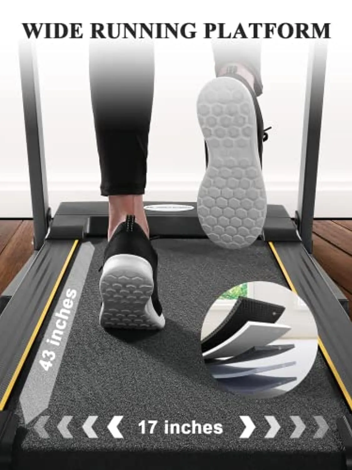 Treadmill for Home Use 17'' Wide Folding Treadmill Electric Treadmill Workout Running Machine with 3-Level Manual Incline Adjustment & 15 Pre-Set Training Programs Large LCD Display