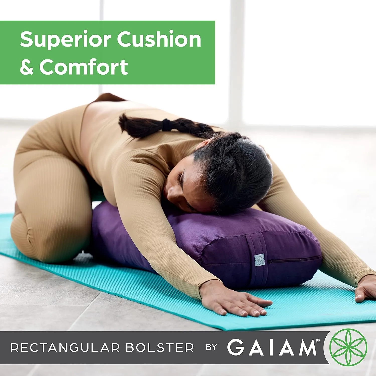 Yoga Bolster - Long, Rectangular Meditation Pillow - Supportive Cushion for Restorative Yoga